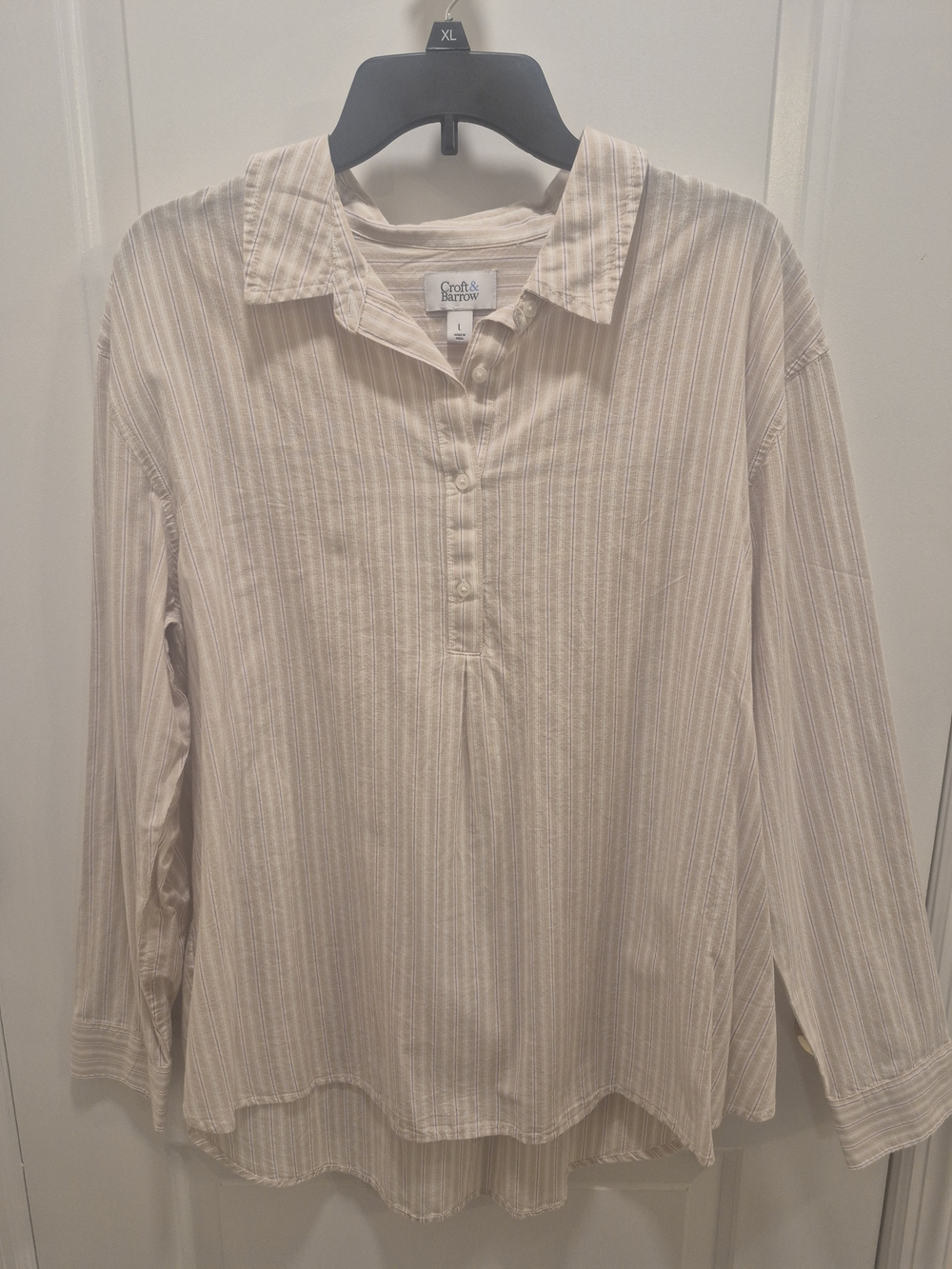 croft & barrow Beige and White Striped Button-Front Shirt